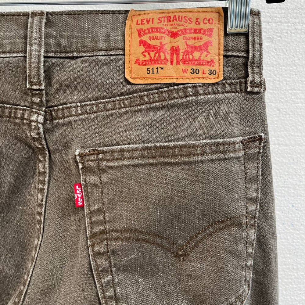 Levi's 511 Slim Fit Stretch Jeans Mens Fits 29x27 Olive Khaki Brown Cowboy - Picture 3 of 10